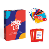 Scatola del gioco da tavolo Crack List con carte azione ed elenchi